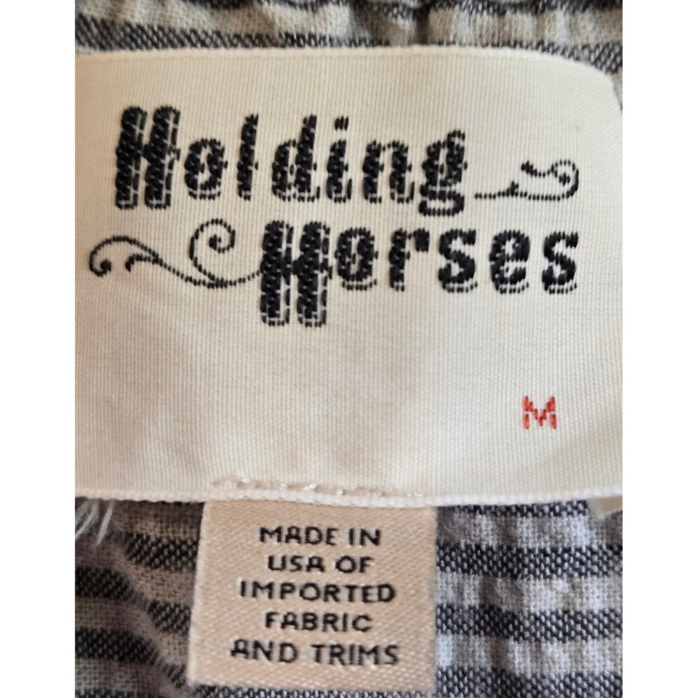 Holding Horses Anthropologie Grey Striped Off Shoulder Balloon Sleeve Blouse M - Picture 5 of 8